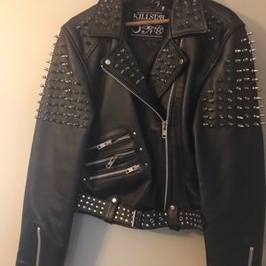 LAMBSKIN heavy leather jacket w real steel studs.